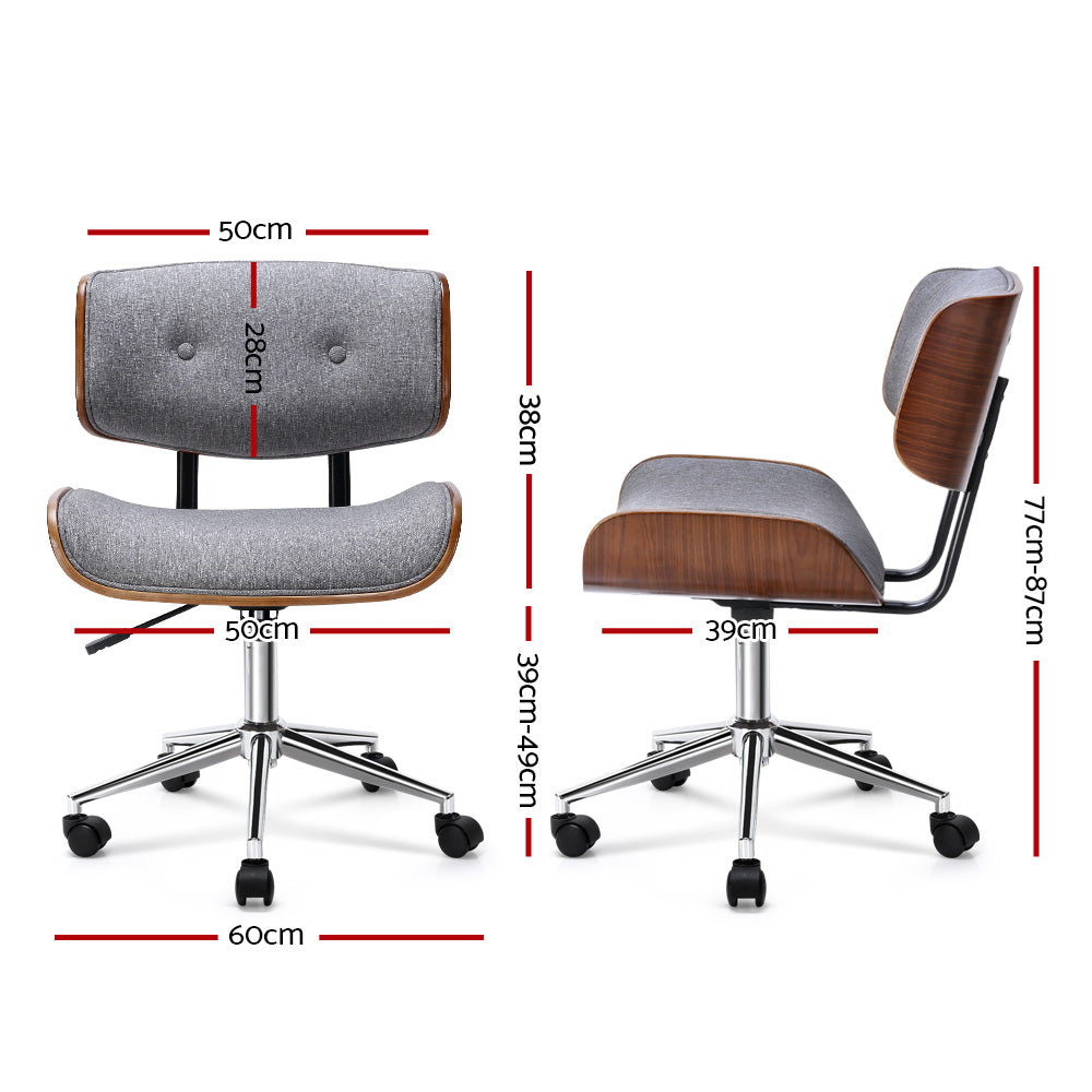 Wooden Office Chair Fabric Seat Grey