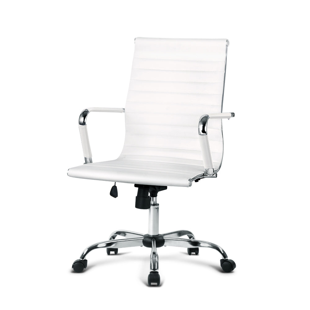 Office Chair PU Leather Mid Back White