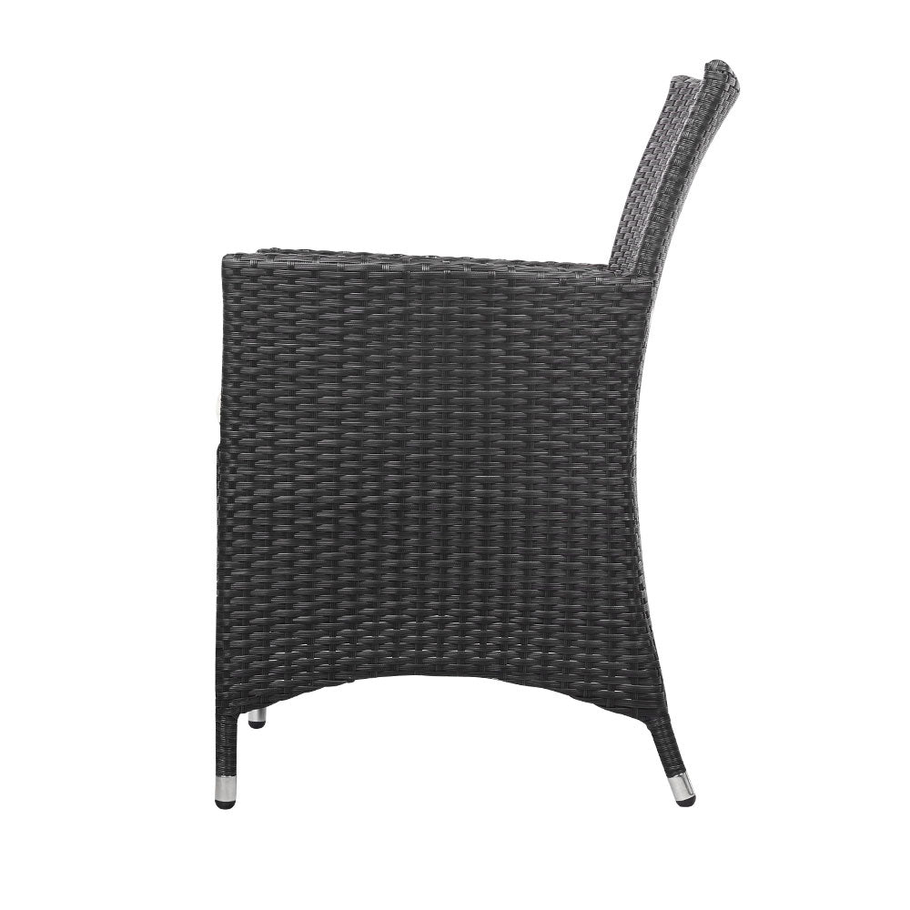 3PC Outdoor Bistro Set Patio Furniture Wicker Setting Chairs Table Cushion Black