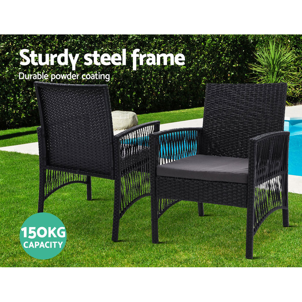 3PC Bistro Set Outdoor Furniture Rattan Table Chairs Cushion Patio Garden Lyra