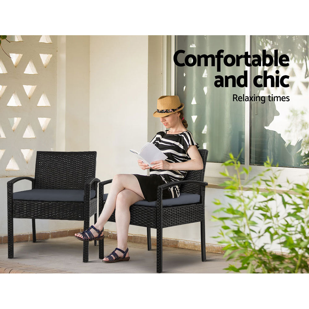 3PC Bistro Set Outdoor Furniture Rattan Table Chairs Cushion Patio Garden Felix