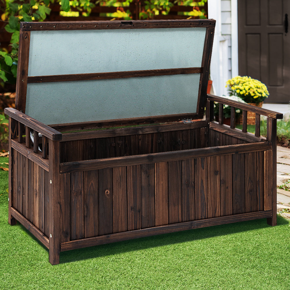 Outdoor Storage Bench Box Wooden Garden Toy Tool Shed Patio Furniture Charcoal