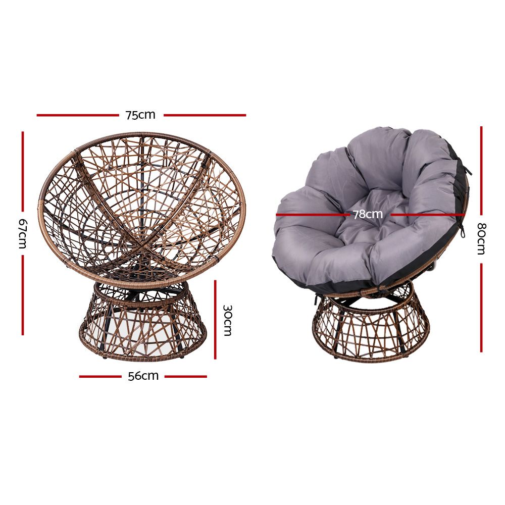 Outdoor Lounge Setting Furniture Wicker Papasan Chairs Table Patio Brown