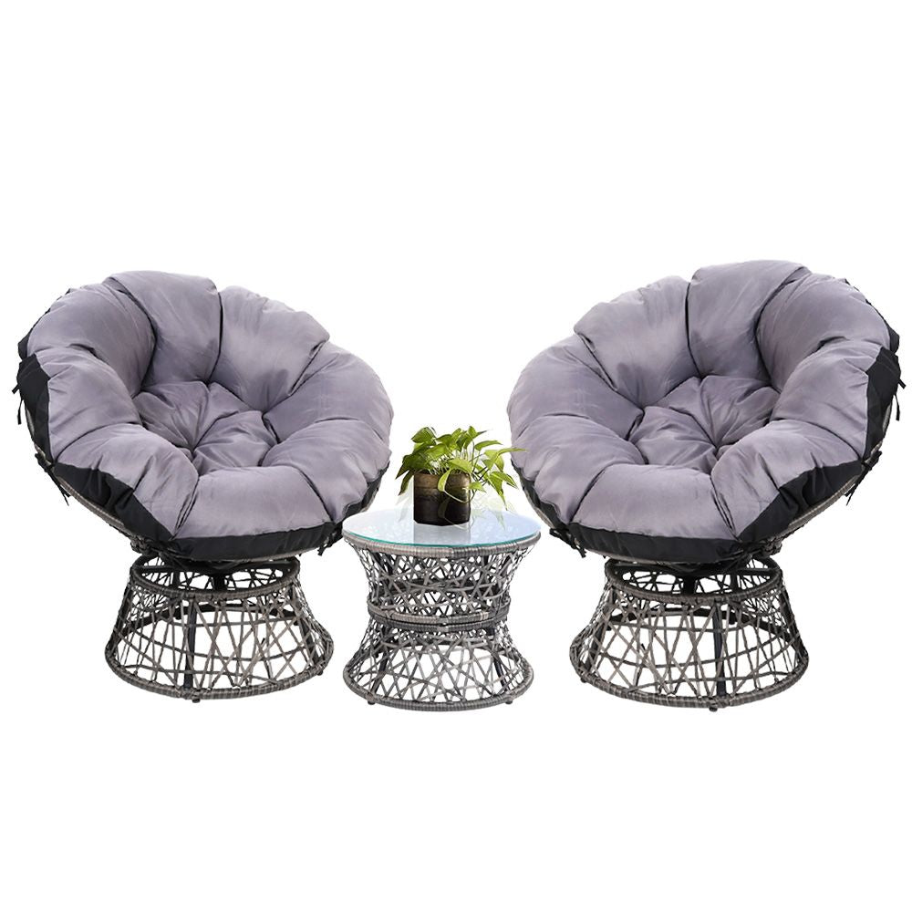 Outdoor Lounge Setting Furniture Wicker Papasan Chairs Table Patio Grey