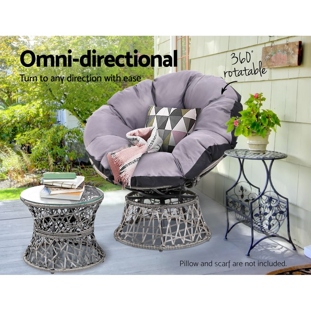 Outdoor Lounge Setting Furniture Wicker Papasan Chairs Table Patio Grey