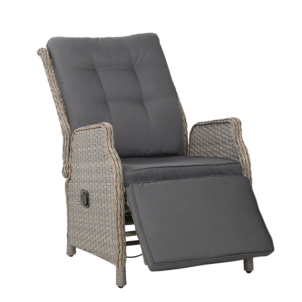 Recliner Chairs Sun lounge Wicker Lounger Outdoor Furniture Patio Adjustable Grey