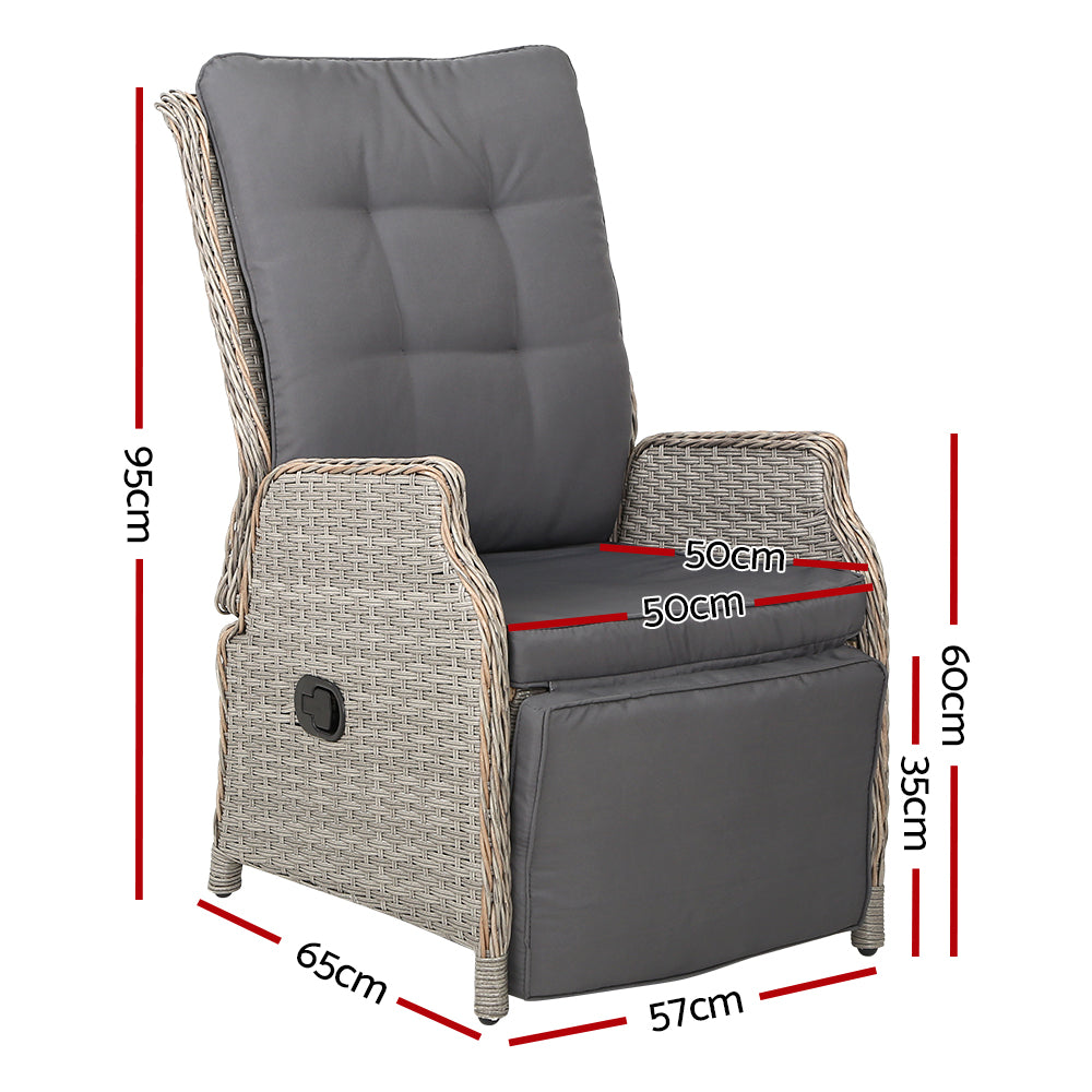 Recliner Chairs Sun lounge Wicker Lounger Outdoor Furniture Patio Adjustable Grey