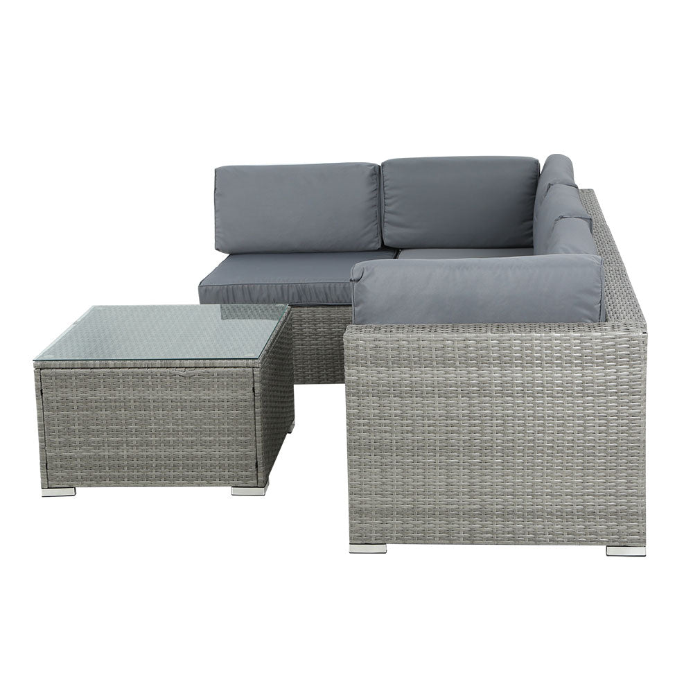 5-Piece Outdoor Sofa Set Wicker Couch Lounge Setting 4 Seater Grey