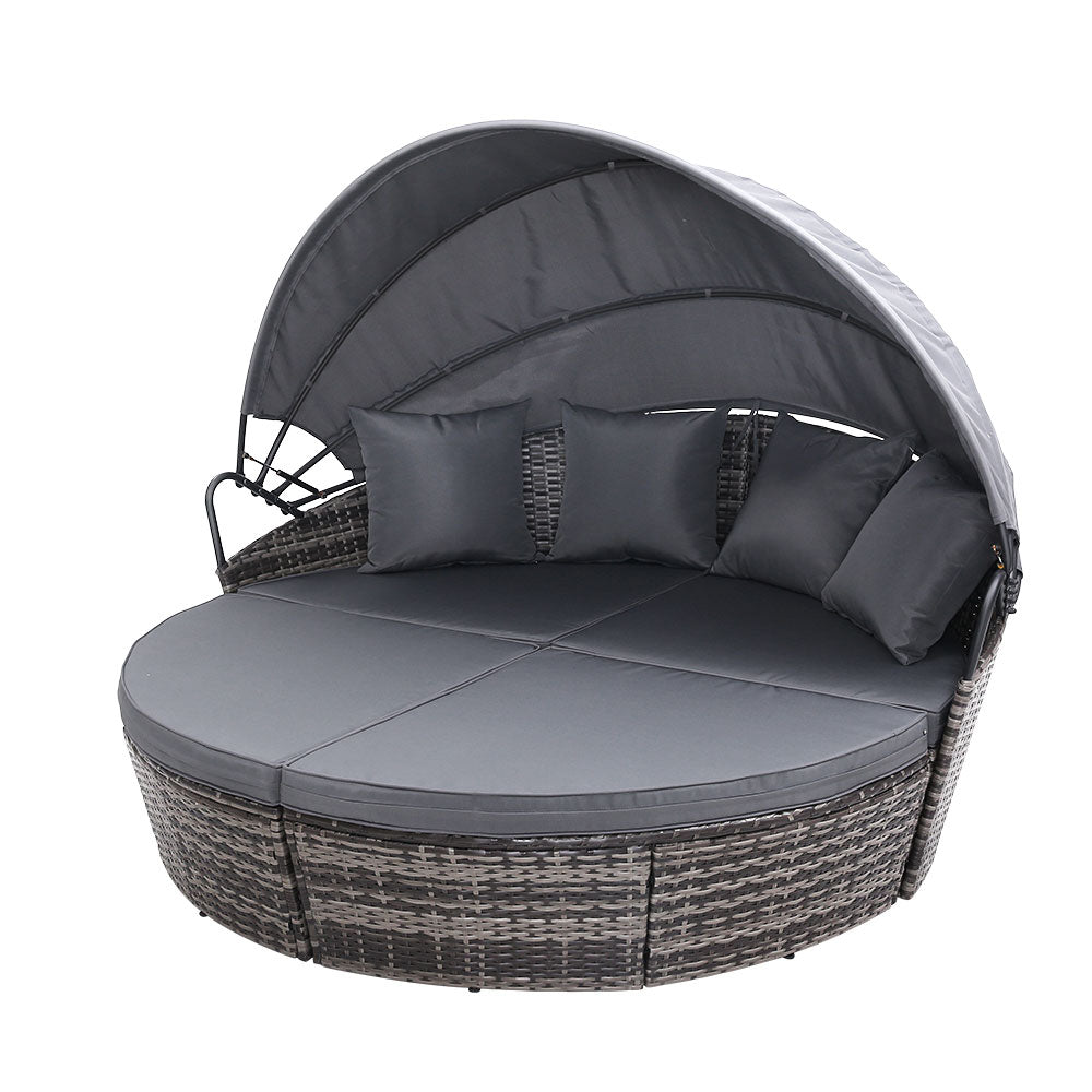 Sun Lounge Setting Wicker Lounger Day Bed Outdoor Furniture Patio Grey