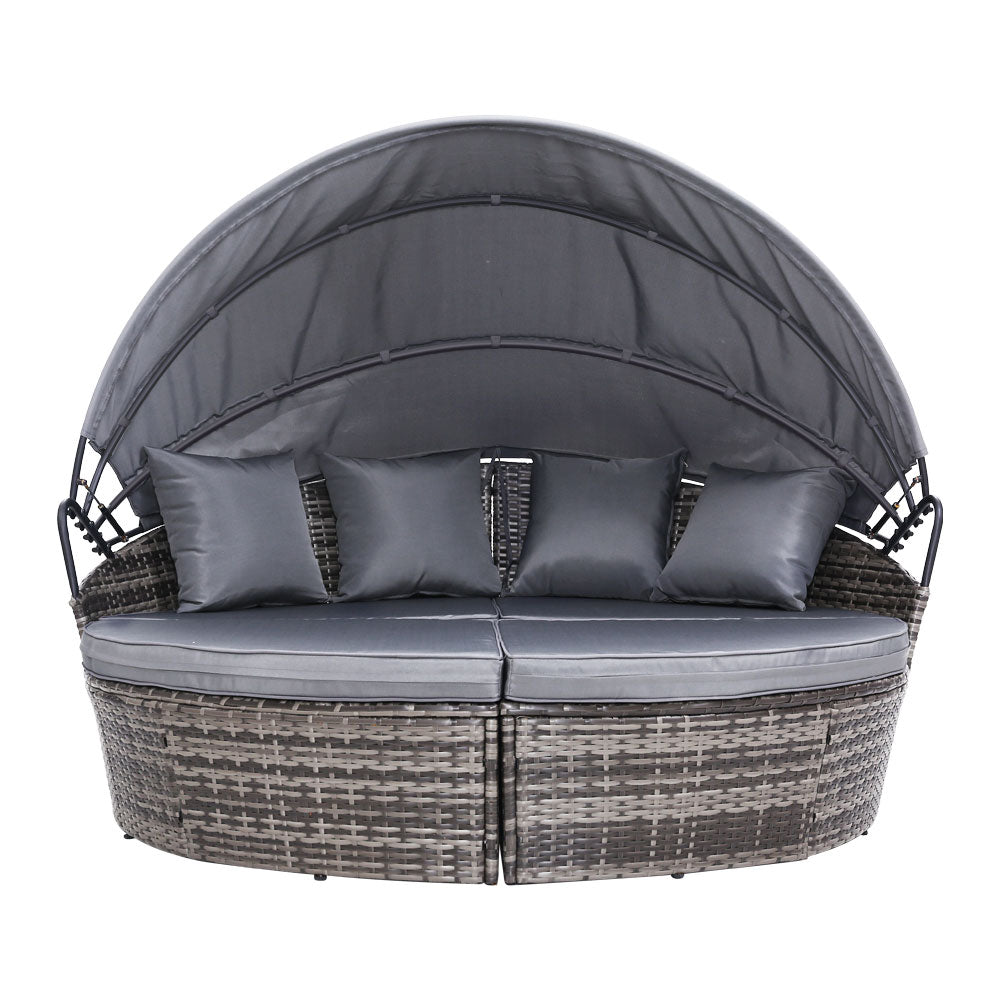 Sun Lounge Setting Wicker Lounger Day Bed Outdoor Furniture Patio Grey