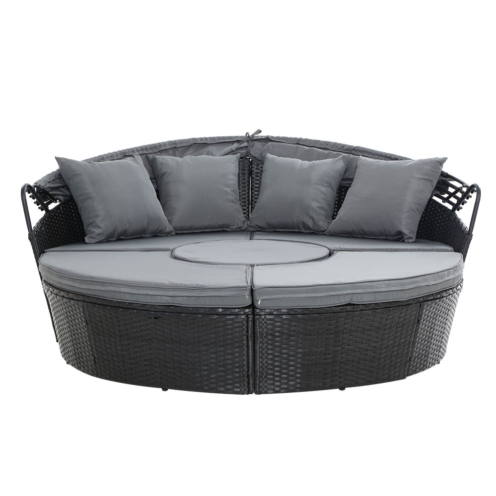 Sun Lounge Setting Wicker Lounger Day Bed Patio Outdoor Furniture Black