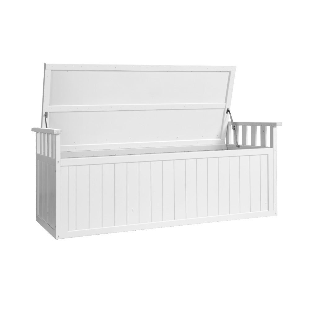 Outdoor Storage Bench Box 129cm Wooden Garden Toy Chest Sheds Patio Furniture XL White