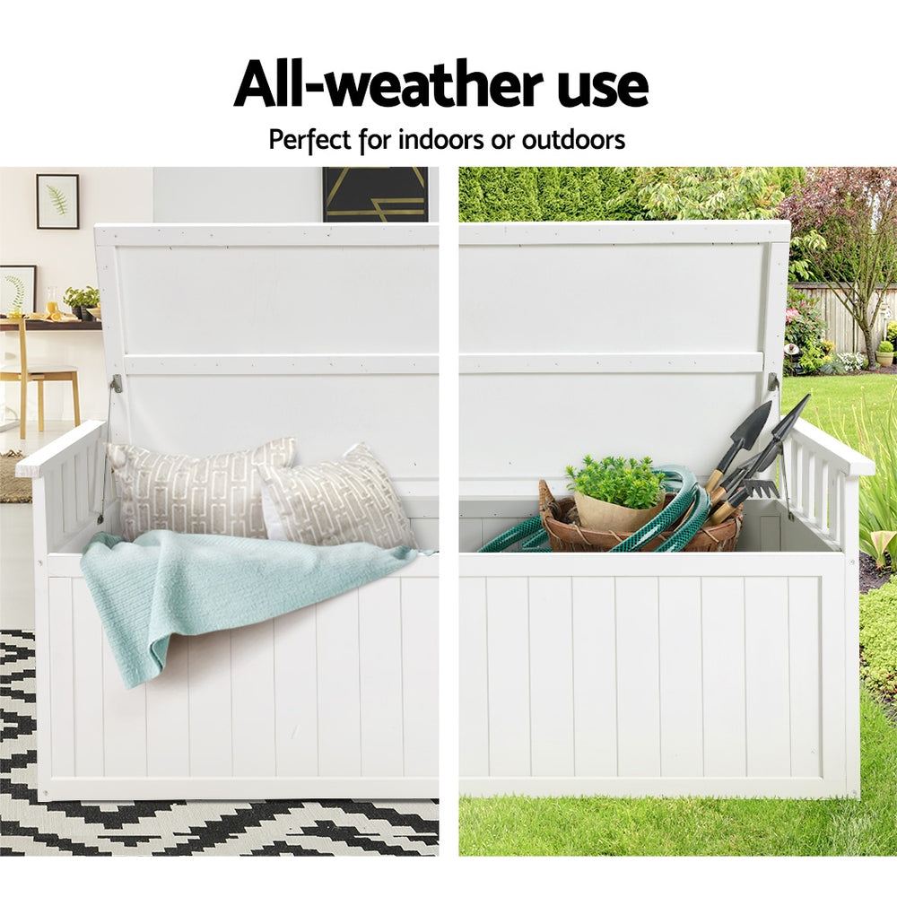 Outdoor Storage Bench Box 129cm Wooden Garden Toy Chest Sheds Patio Furniture XL White