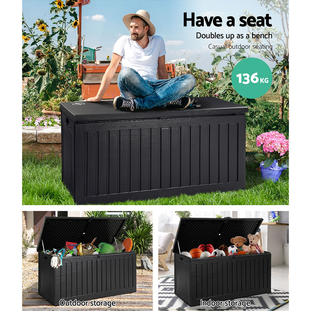 Outdoor Storage Box 270L Container Lockable Garden Bench Tool Shed Black