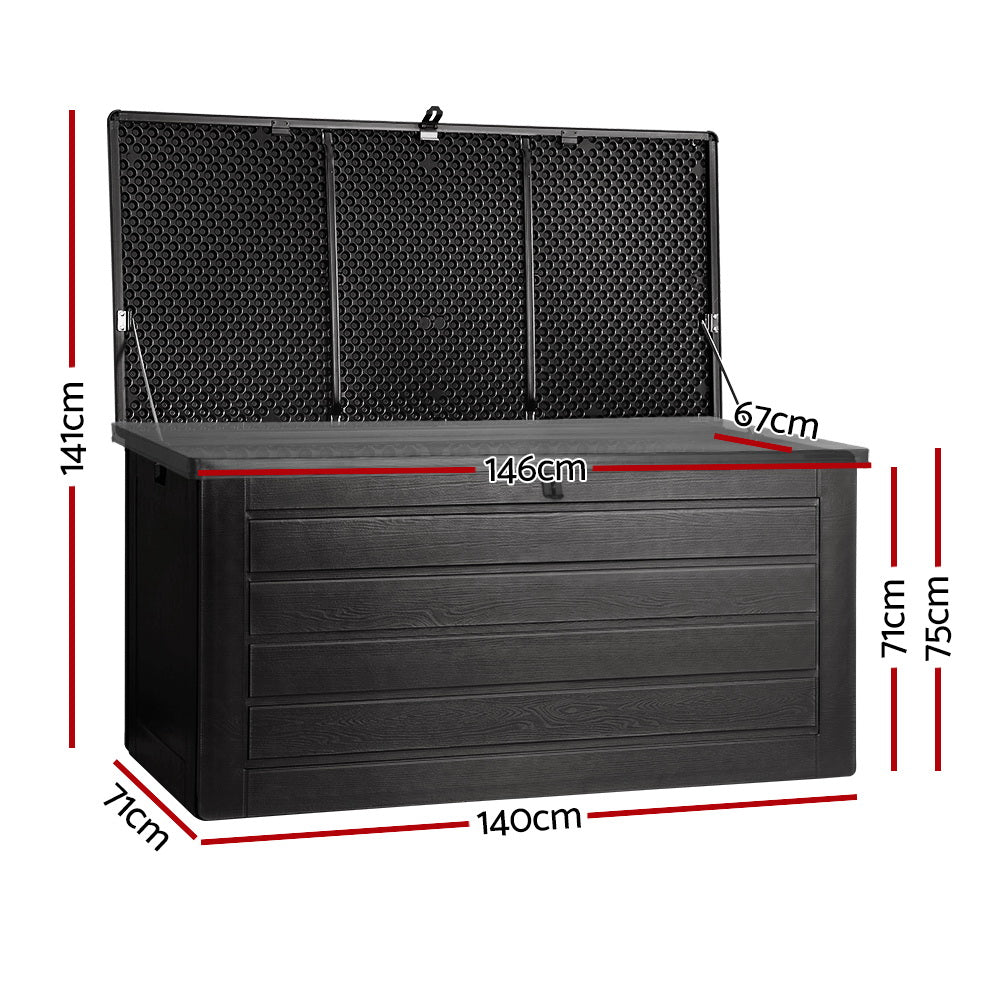 Outdoor Storage Box 680L Container Lockable Garden Bench Shed Tool All Black