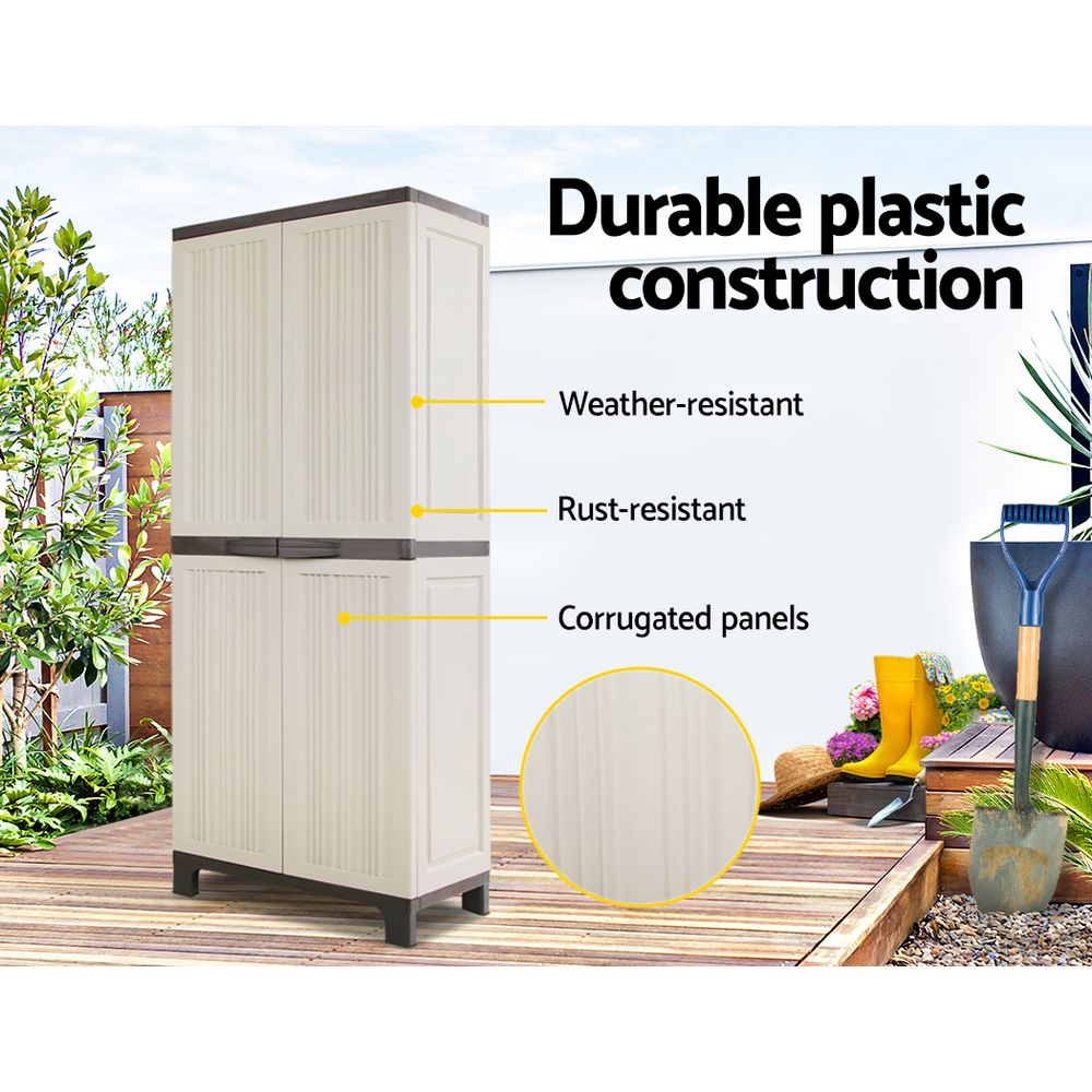 173cm Outdoor Storage Cabinet Box Lockable Cupboard Sheds Garage Adjustable Beige