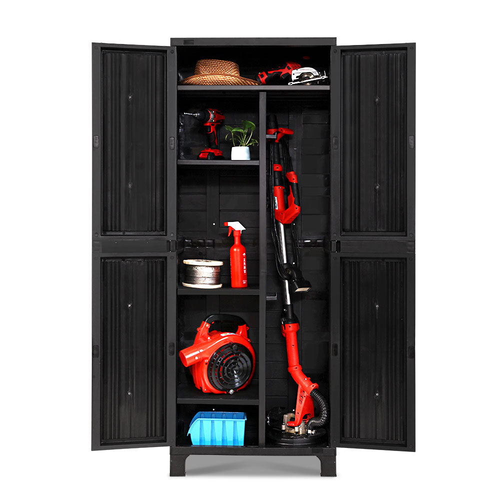 173cm Outdoor Storage Cabinet Box Lockable Cupboard Sheds Garage Adjustable Black
