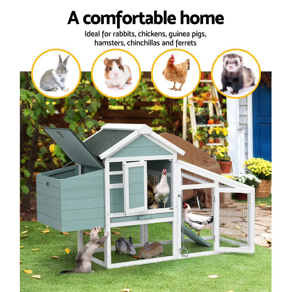 Chicken Coop Rabbit Hutch 150cm x 60cm x 93cm Large House Run Cage Wooden Outdoor Bunny