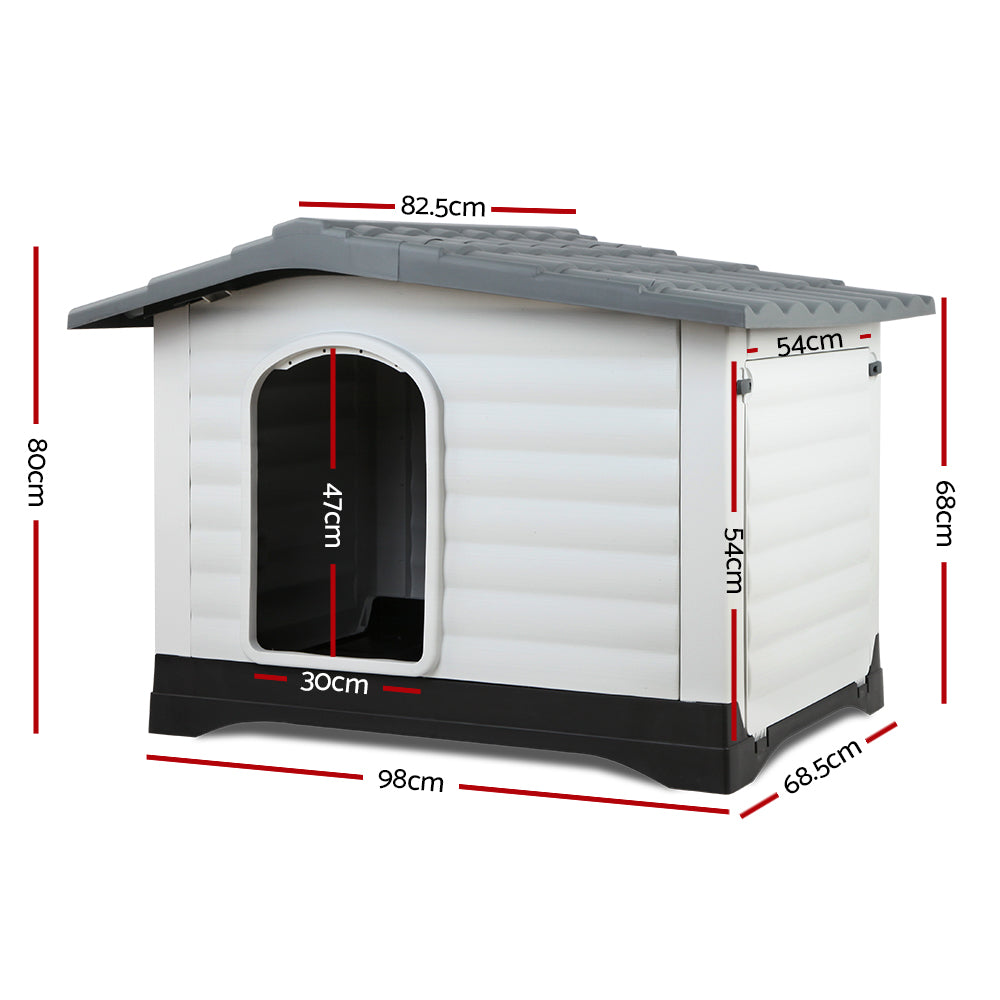 Dog Kennel House Extra Large Outdoor Plastic Puppy Pet Cabin Shelter XL Grey