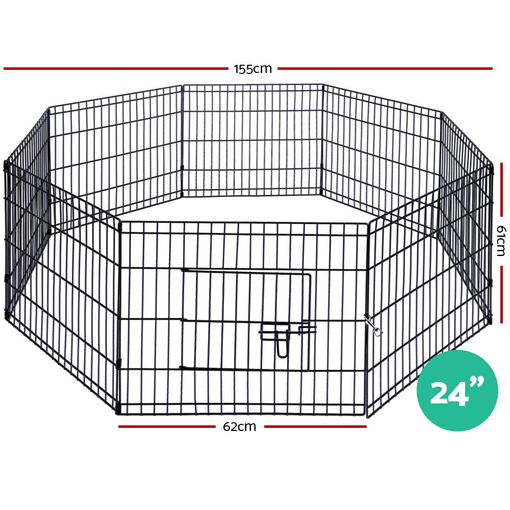 24" 8 Panel Dog Playpen Pet Fence Exercise Cage Enclosure Play Pen