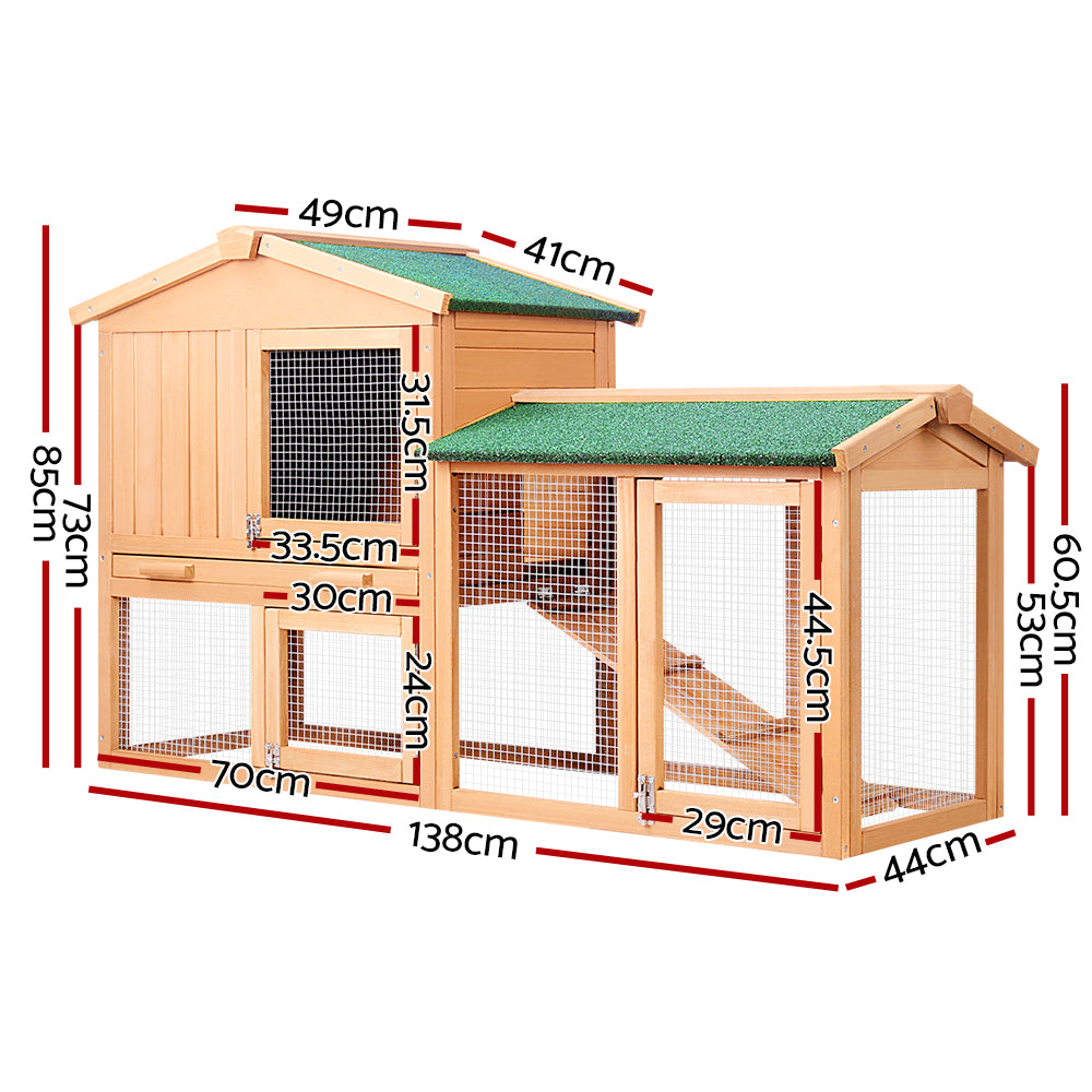 Chicken Coop Rabbit Hutch 138cm x 44cm x 85cm Large House Run Cage Wooden Outdoor
