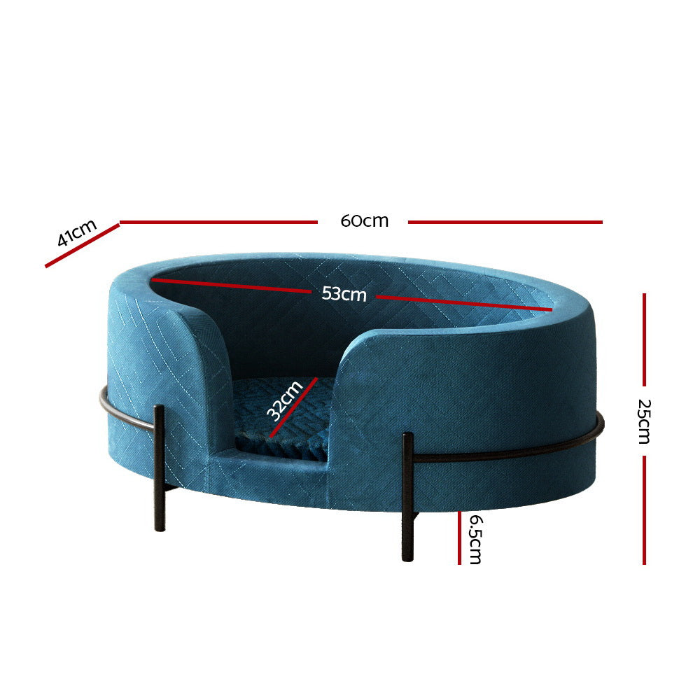 Pet Bed Dog Sofa Lounge Cat Calming Couch Raised Blue