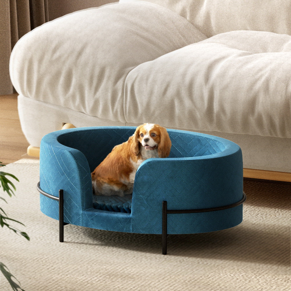 Pet Bed Dog Sofa Lounge Cat Calming Couch Raised Blue