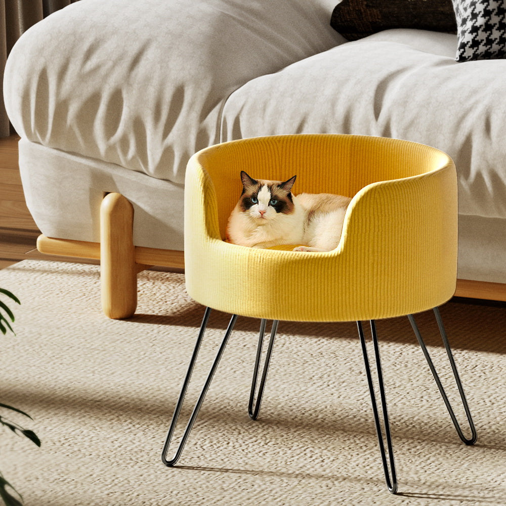 Pet Bed Dog Sofa Lounge Cat Calming Raised Couch Yellow