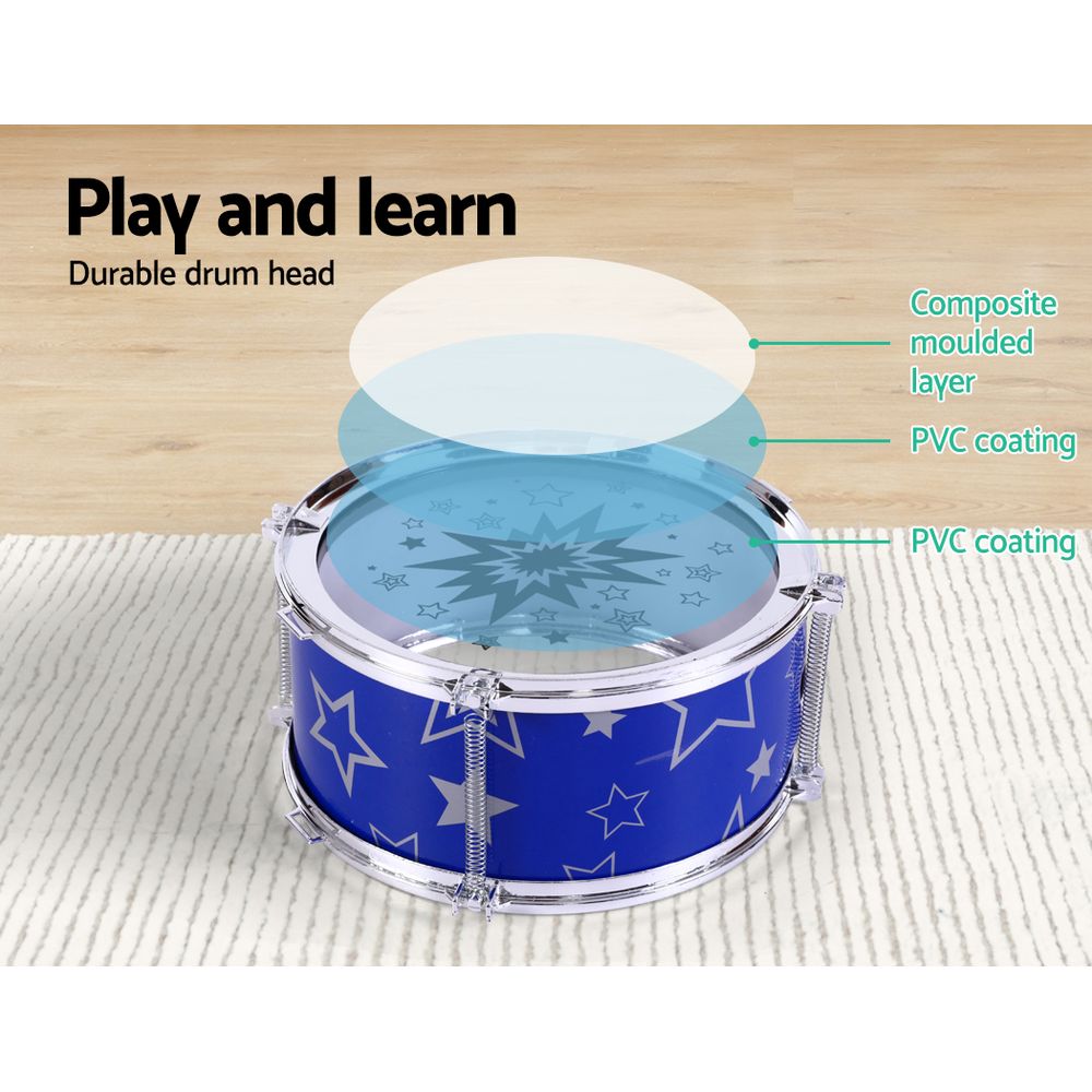 11 Piece Kids Musical Toy Drum Set W Stool Blue