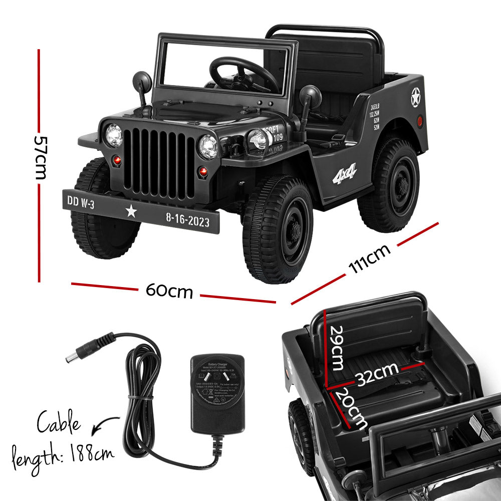 Kids Electric Ride On Car Jeep Military Off Road Toy Cars Remote 12V Black