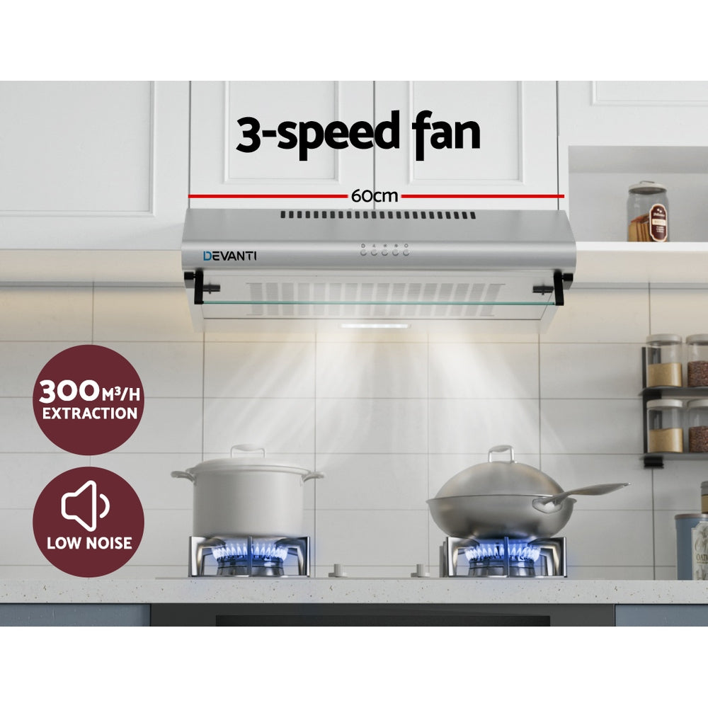 600mm Range Hood 60cm Rangehood Kitchen Canopy LED Light Stainless Steel
