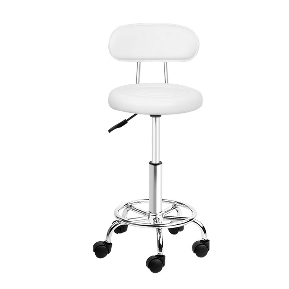 2x Salon Stool Swivel Chair Backrest White