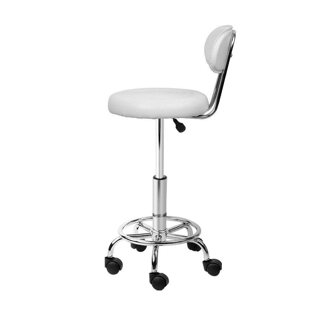2x Salon Stool Swivel Chair Backrest White