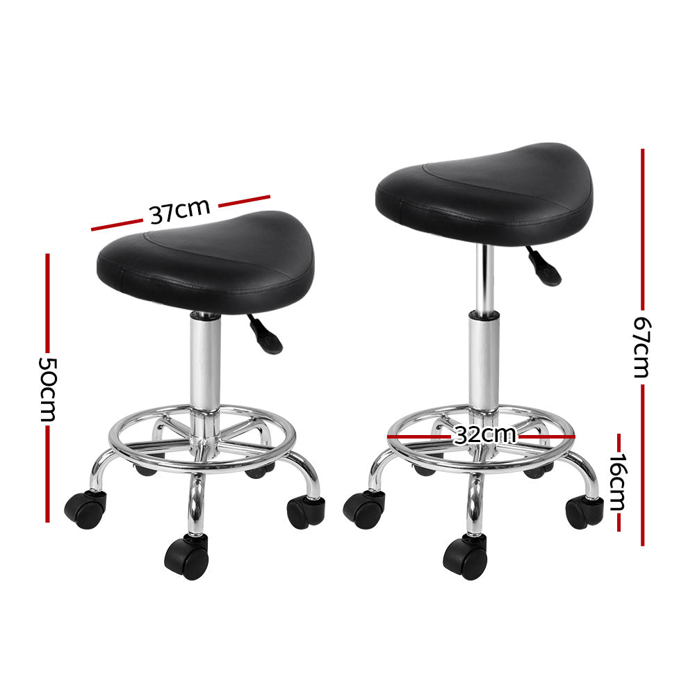 2x Salon Stool Saddle Swivel Chair Black