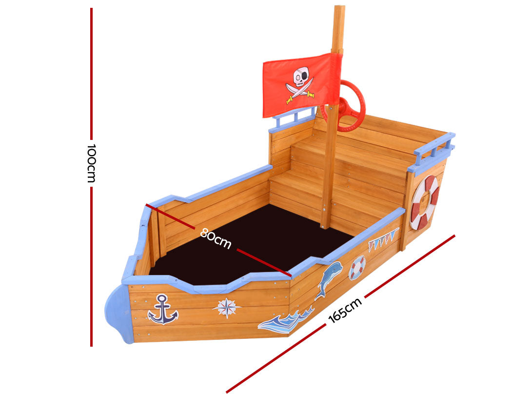Kids Sandpit Wooden Boat Sand Pit Bench Seat Outdoor Beach Toys 165cm