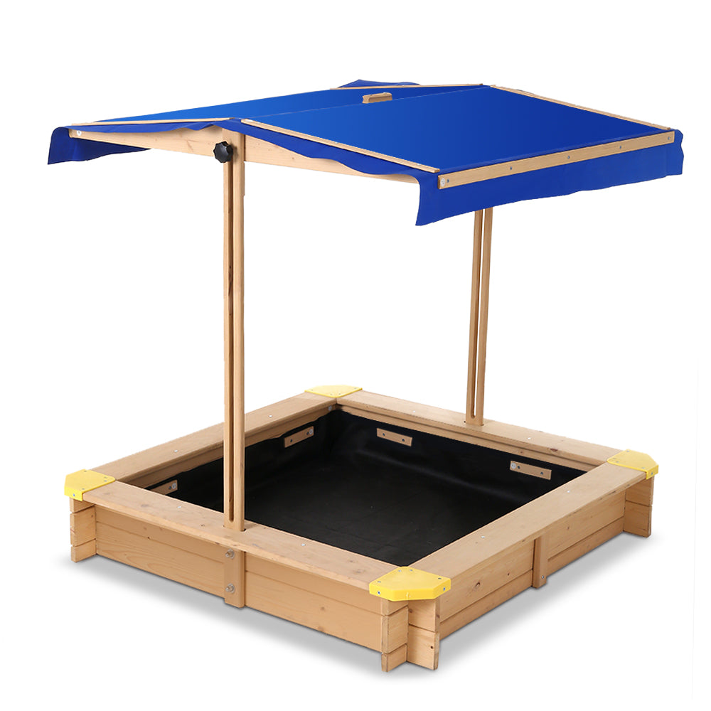 Kids Sandpit Wooden Sandbox Sand Pit with Canopy Bench Seat Toys 101cm