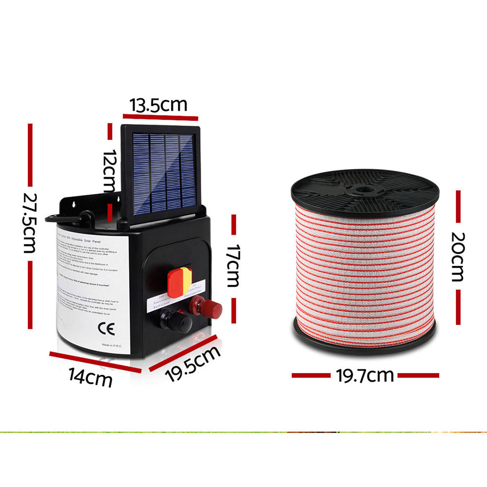 Fence Energiser 5KM Solar Powered Electric 400M Poly Tape Insulator
