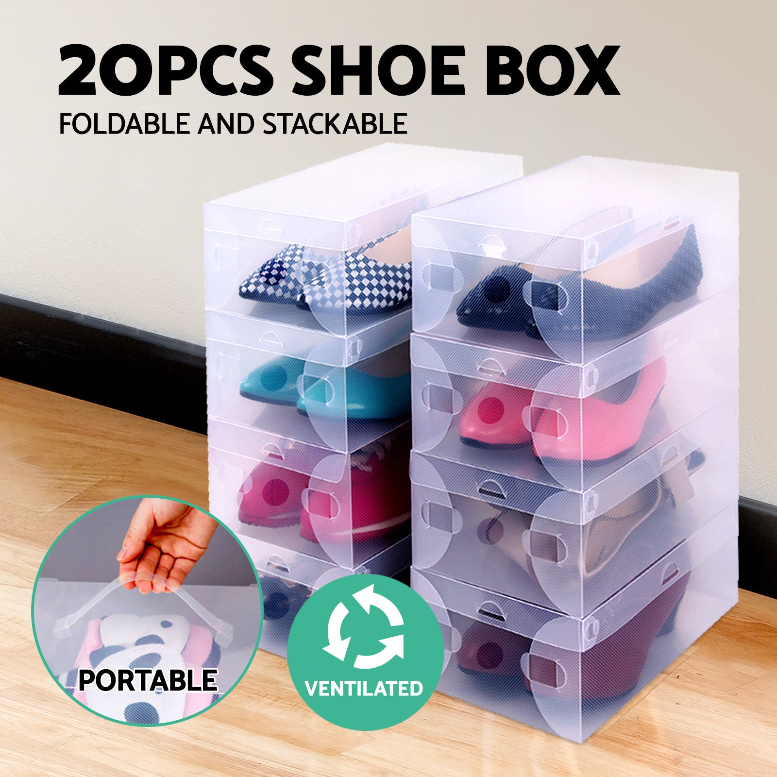 20X Shoe Box Storage Clear Case Foldable Stackable