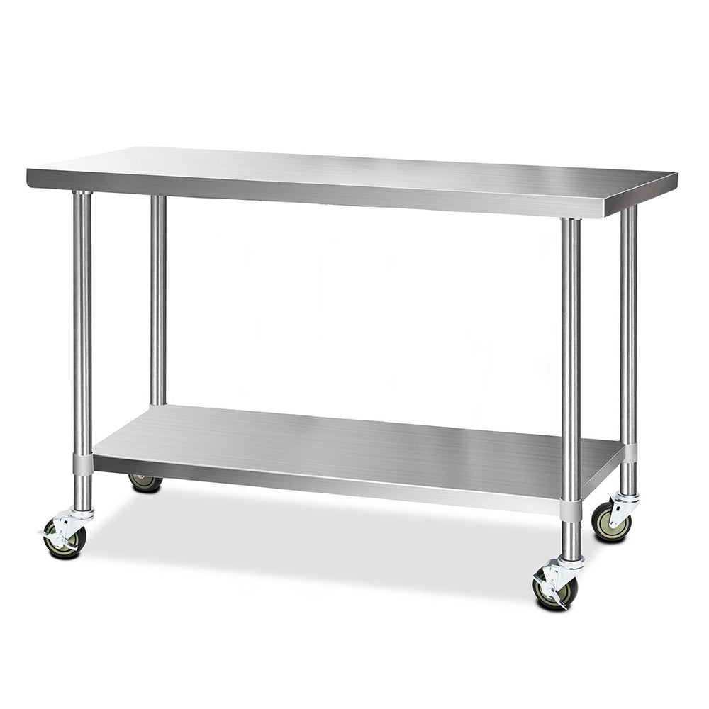 304 Stainless Steel Kitchen Benches Work Bench Food Prep Table with Wheels 1524MM x 610MM