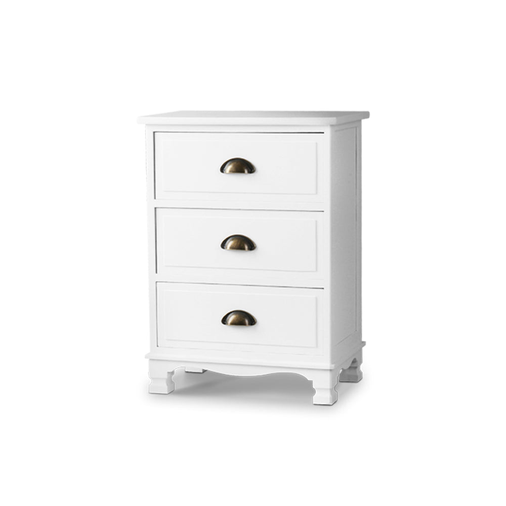 Bedside Table 3 Drawers Vintage - THYME White
