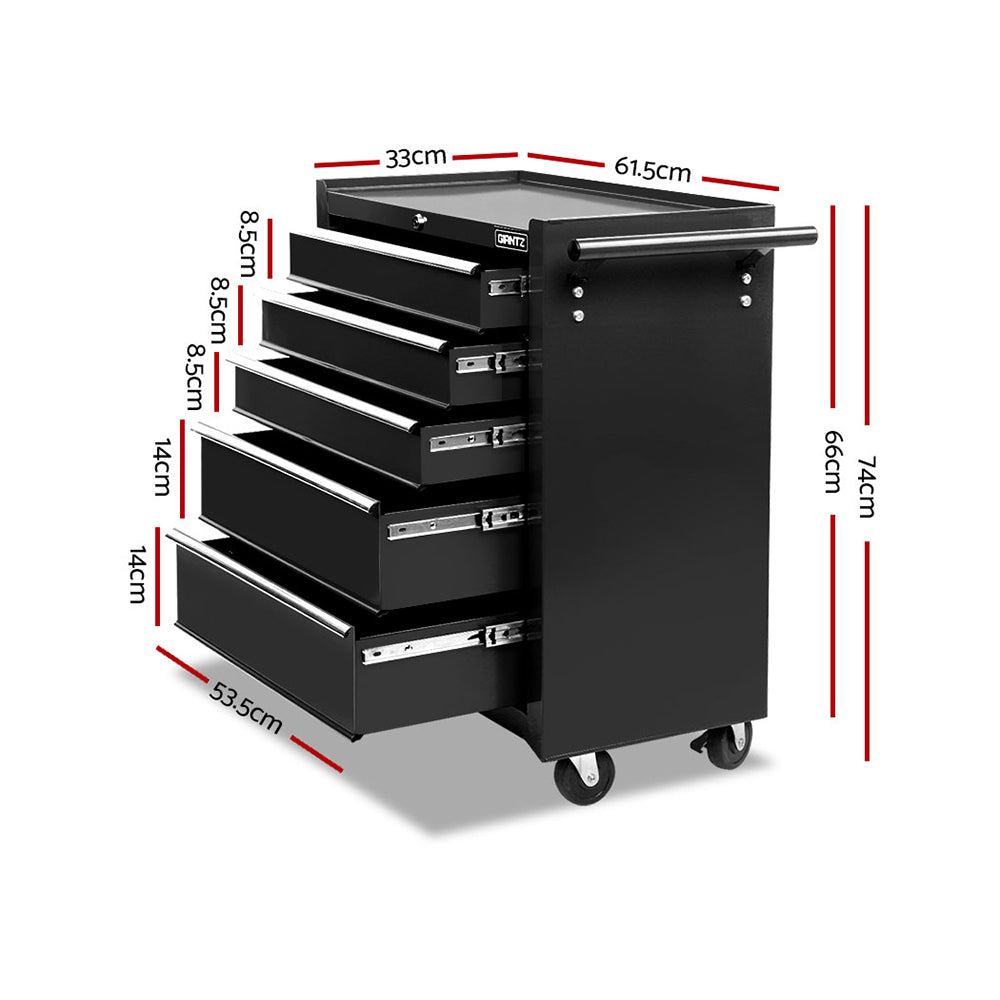 5 Drawer Tool Box Cabinet Chest Trolley Box Garage Storage Toolbox Black