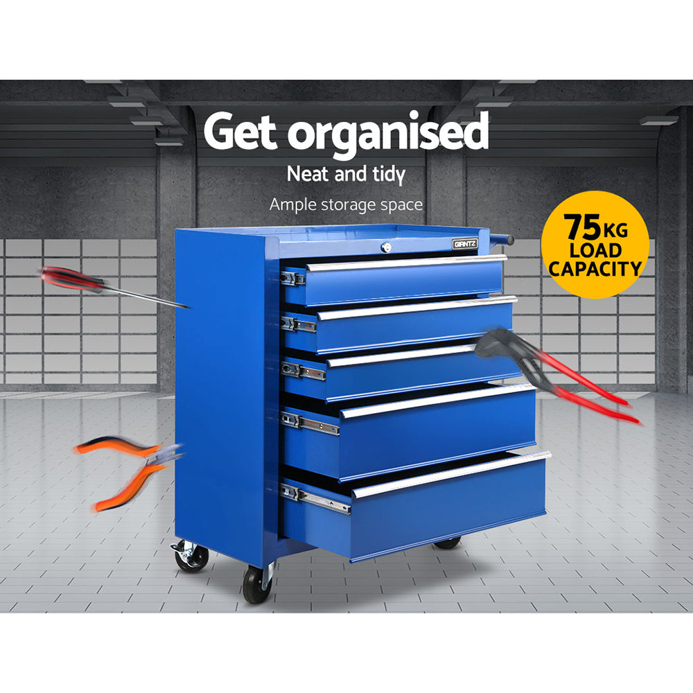 5 Drawer Tool Box Cabinet Chest Trolley Box Garage Storage Toolbox Blue