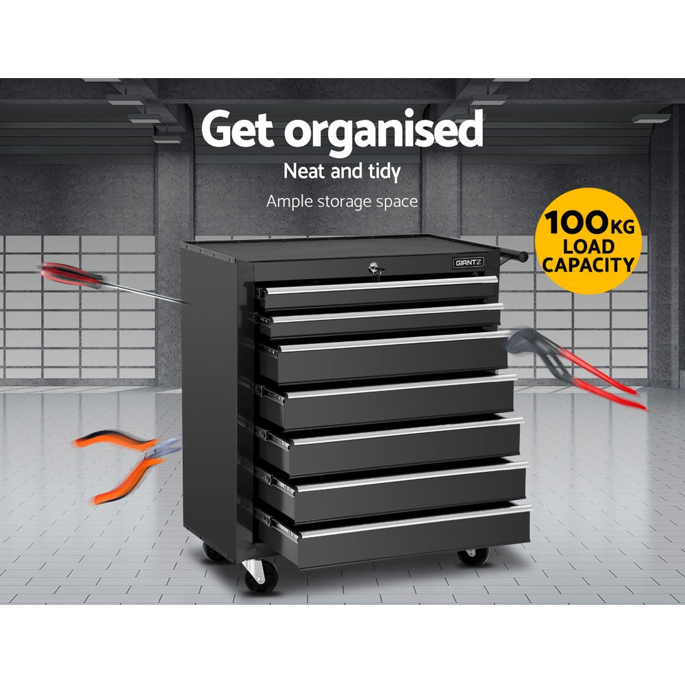 7 Drawer Tool Box Cabinet Chest Trolley Storage Garage Toolbox Black