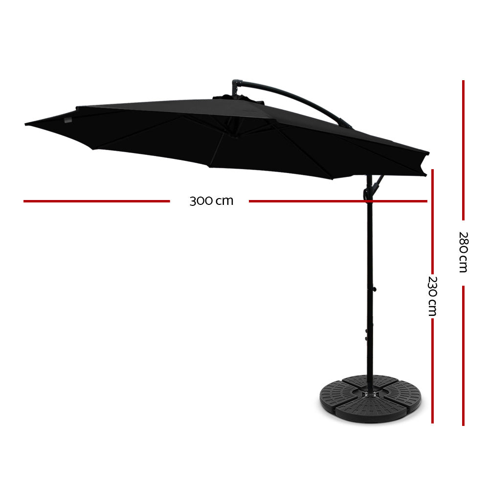 3m Outdoor Umbrella w/Base Cantilever Beach Garden Patio Black