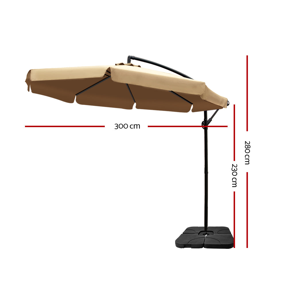 3m Outdoor Umbrella w/Base Cantilever Garden Beach Patio Beige