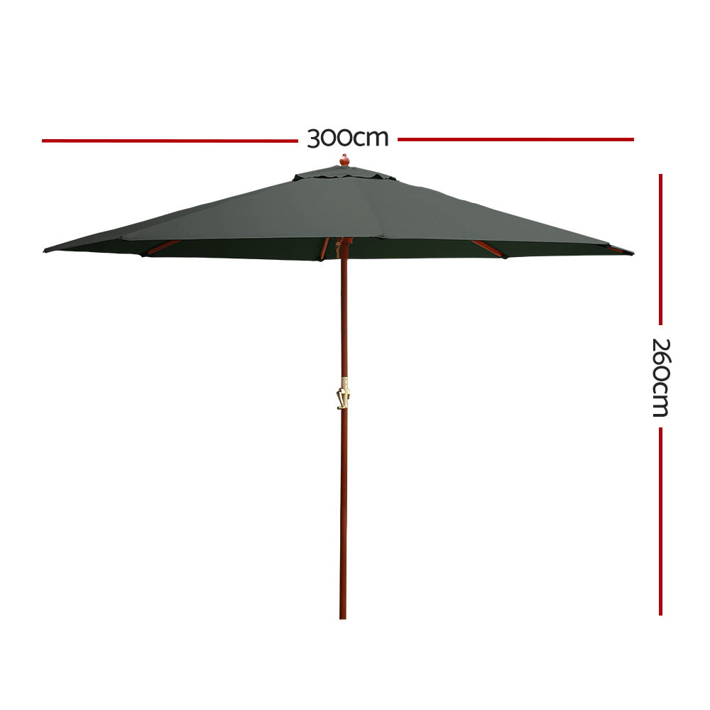 3m Outdoor Umbrella Pole Umbrellas Beach Garden Sun Stand Patio Charcoal