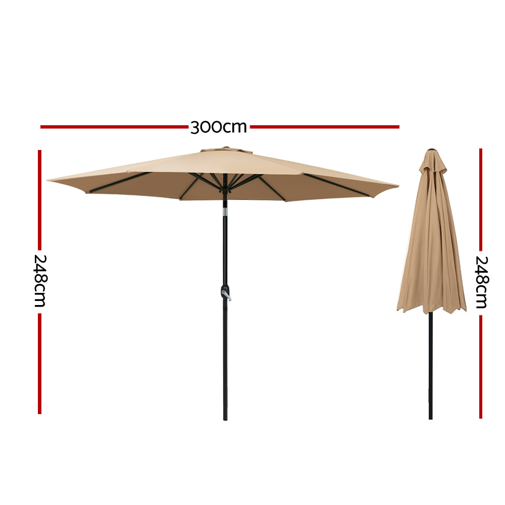 3m Outdoor Umbrella Beach Pole Garden Patio Tilt Beige