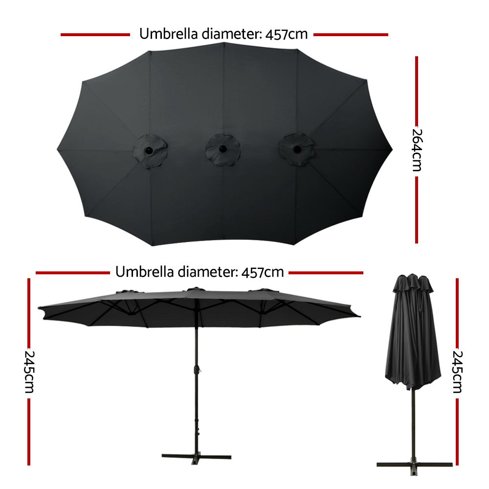 4.57m Outdoor Umbrella Beach Pole Garden Tilt Black