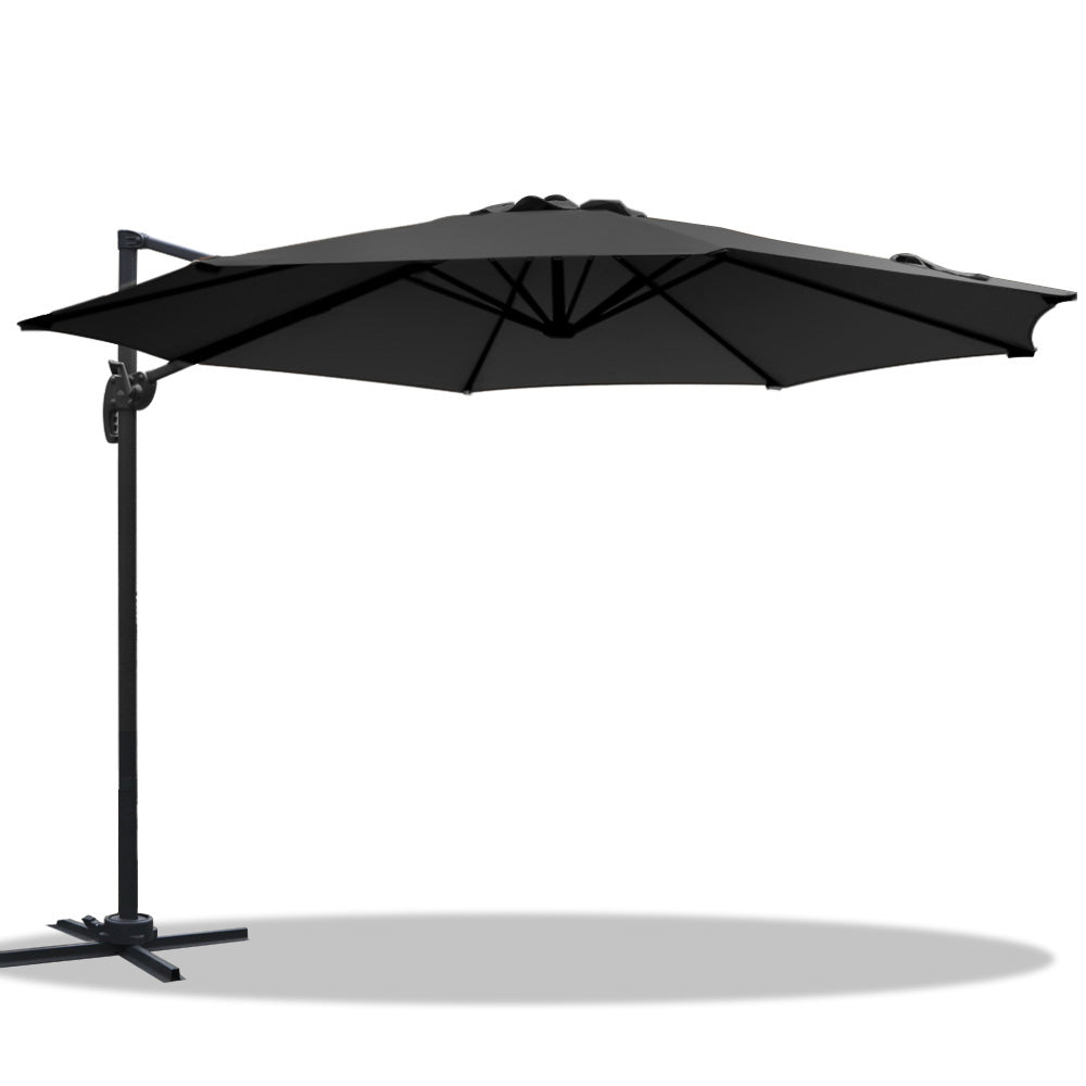 3m Outdoor Umbrella Cantilever 360 Degree Tilt Beach Roma Black