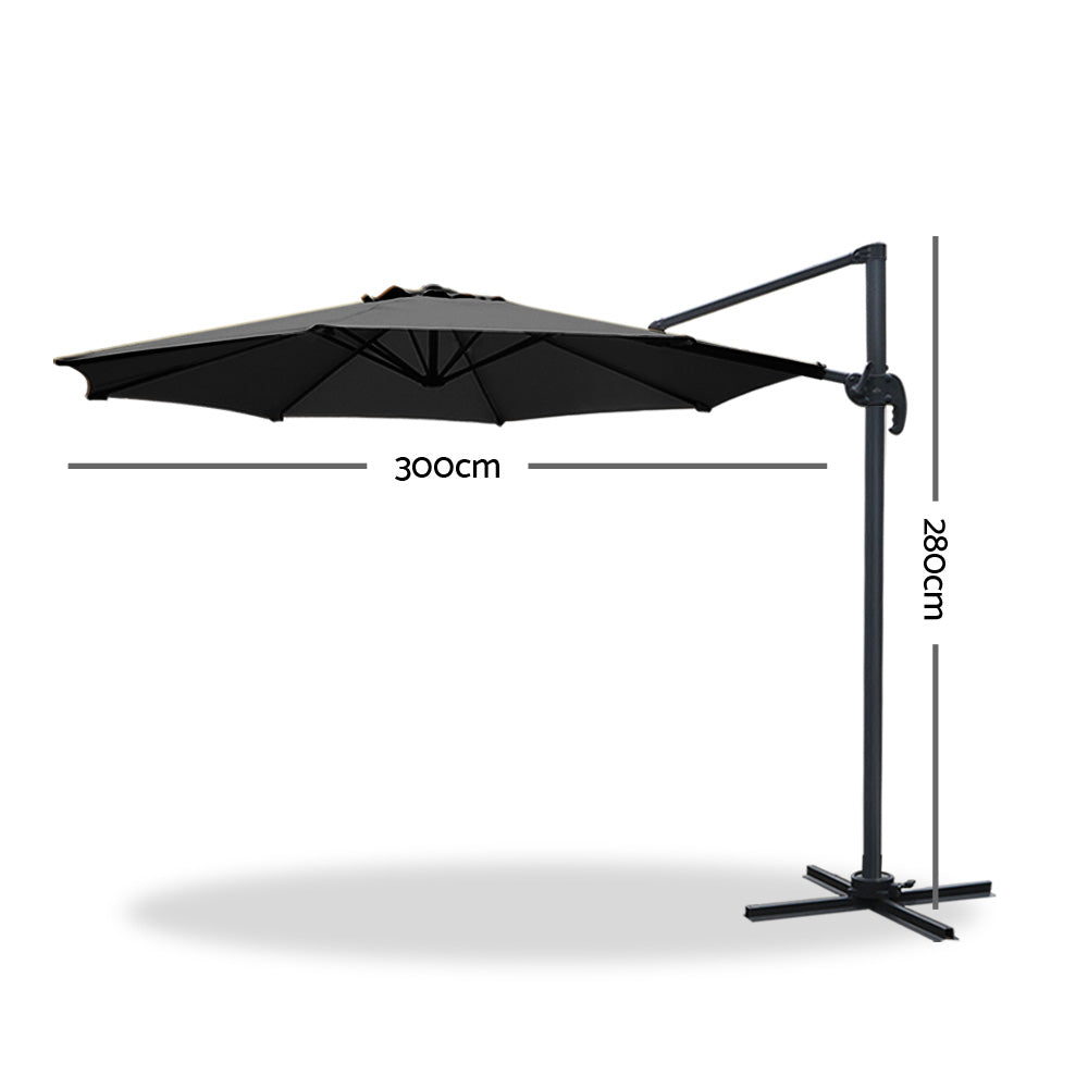 3m Outdoor Umbrella Cantilever 360 Degree Tilt Beach Roma Black